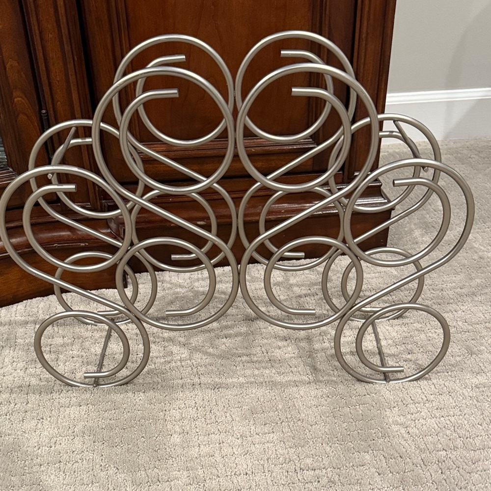 Crate&Barrel Elegant Satin Nickel Metal Wine Rack